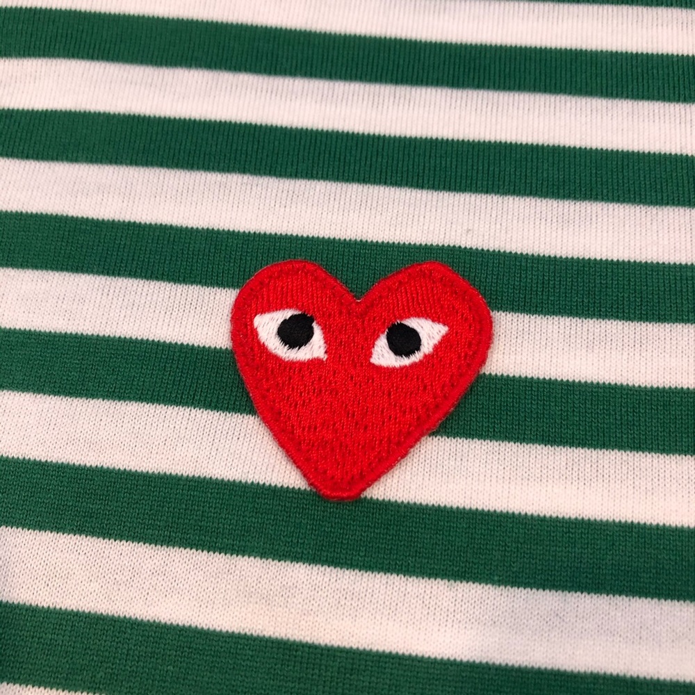 CDG PLAY LONG SLEEVE HEART LOGO STRIPE TEE M - Picture 10 of 10